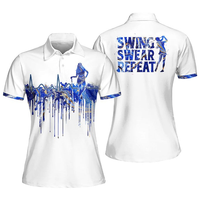 Blue Marble Swing Swear Repeat Sleeveless Polo Shirt/ Women Golf Shirt