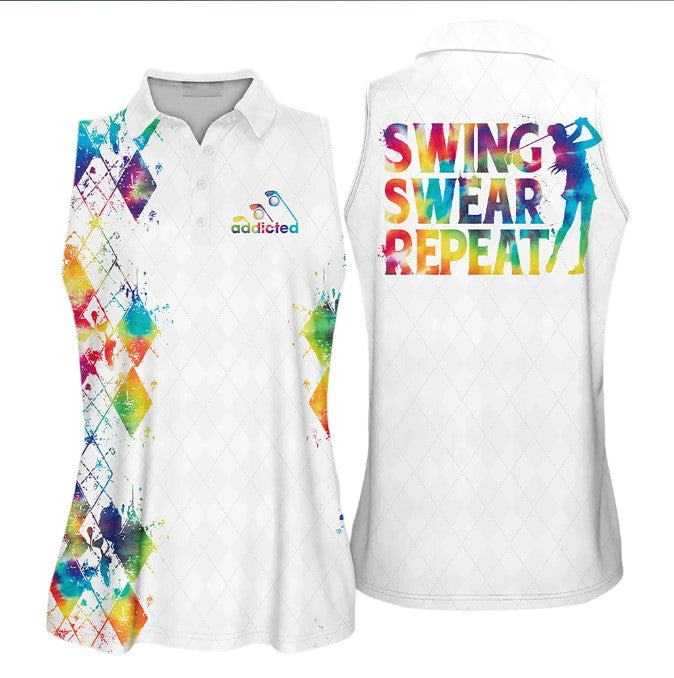 Tie-dye Addicted swing swear repeat Sleeveless Polo Shirt/ Short Sleeve Polo Shirt For Women