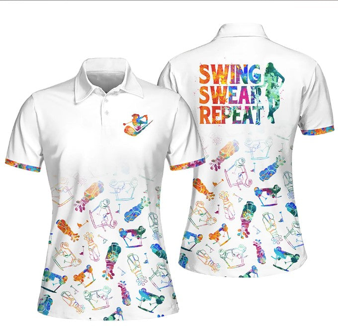 3D All over printed polo shirt for Women/ Swing swear Repeat Golf Polo Shirt