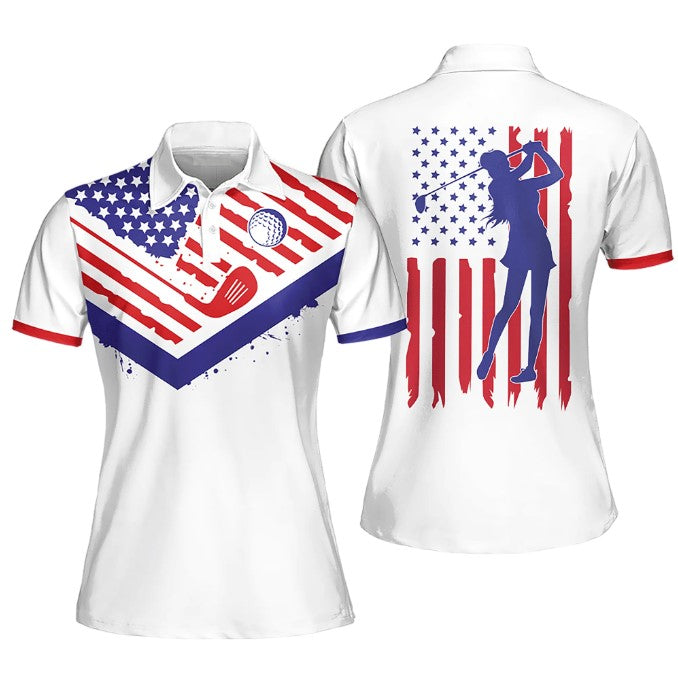 Custom Golf Shirts for Women/ Golf Texture America Flag Sleeveless Polo Shirt/ Women