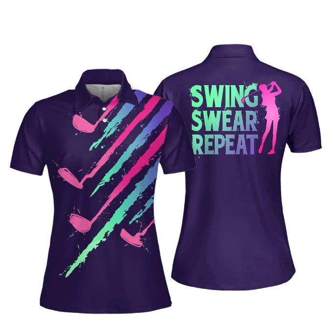 Custom Golf Shirts for Women/ Gradient Swing Swear Repeat Golf Clubs Women Polo Shirt