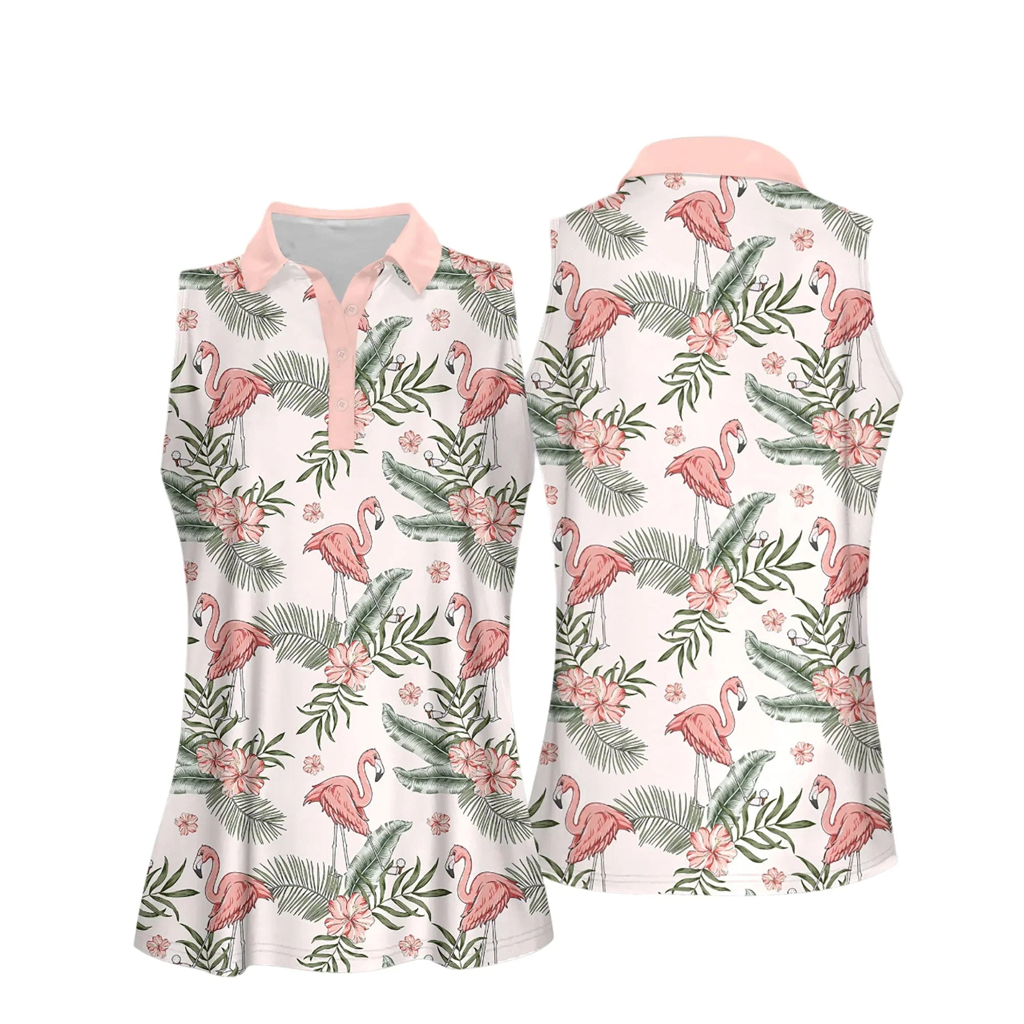 Seamless Flamingo Golf Tropical Pattern Women Polo Shirt/ Sleeveless Polo Shirt for Ladies