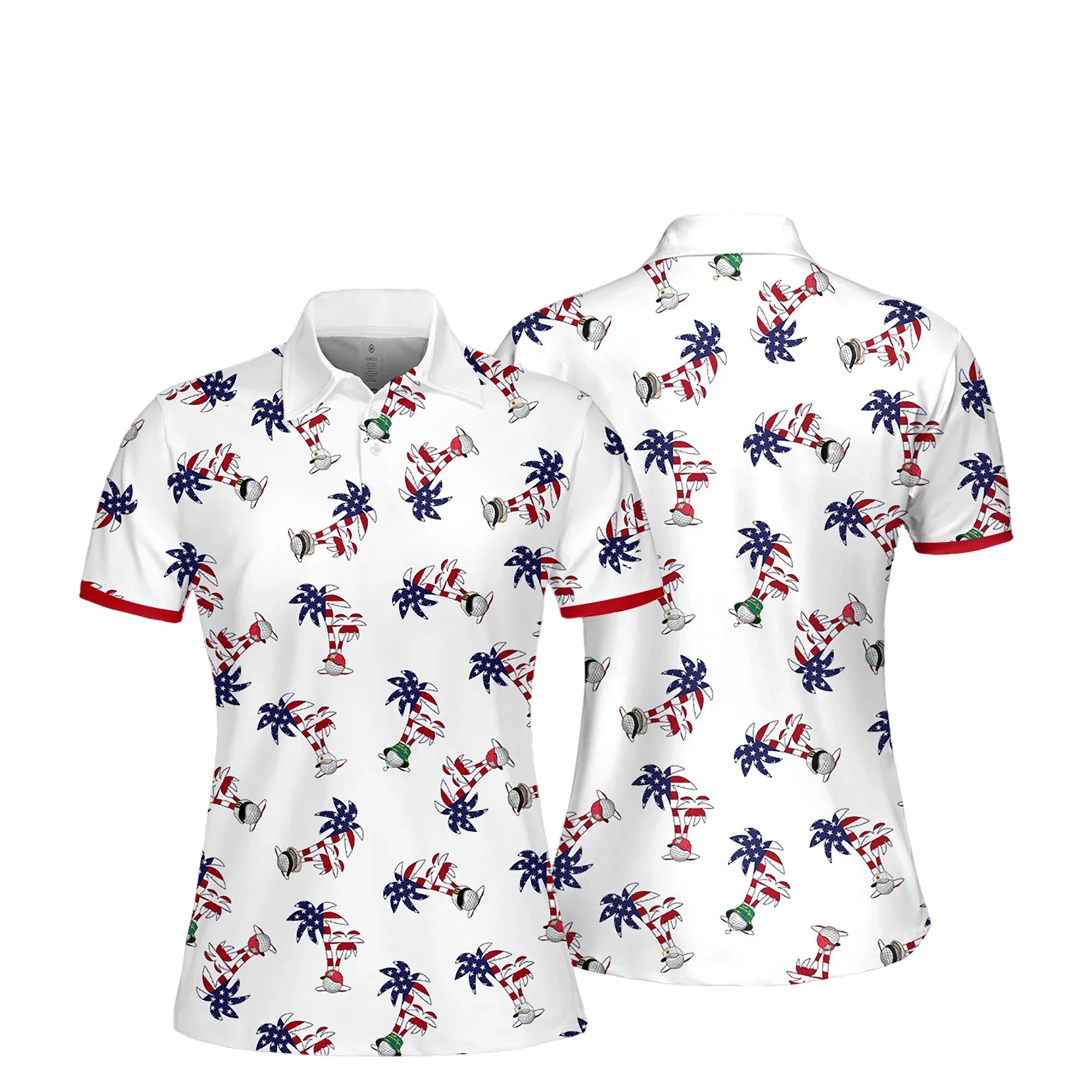 Seamless Palm Trees Golf Balls Women Short Sleeve Polo Shirt/ Sleeveless Polo Shirt/ Women’s Jersey Polo Shirt