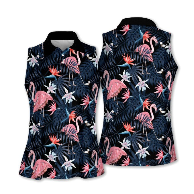 Seamless Tropical Flamingo Golf Women Sleeveless Polo Shirt