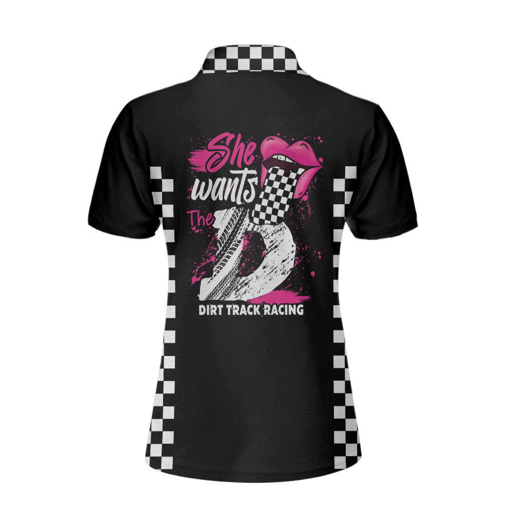 She Wants The D Dirt Track Racing Short Sleeve Women Polo Shirt/ Adult Humor Dirt Track Racing Shirt For Ladies Coolspod