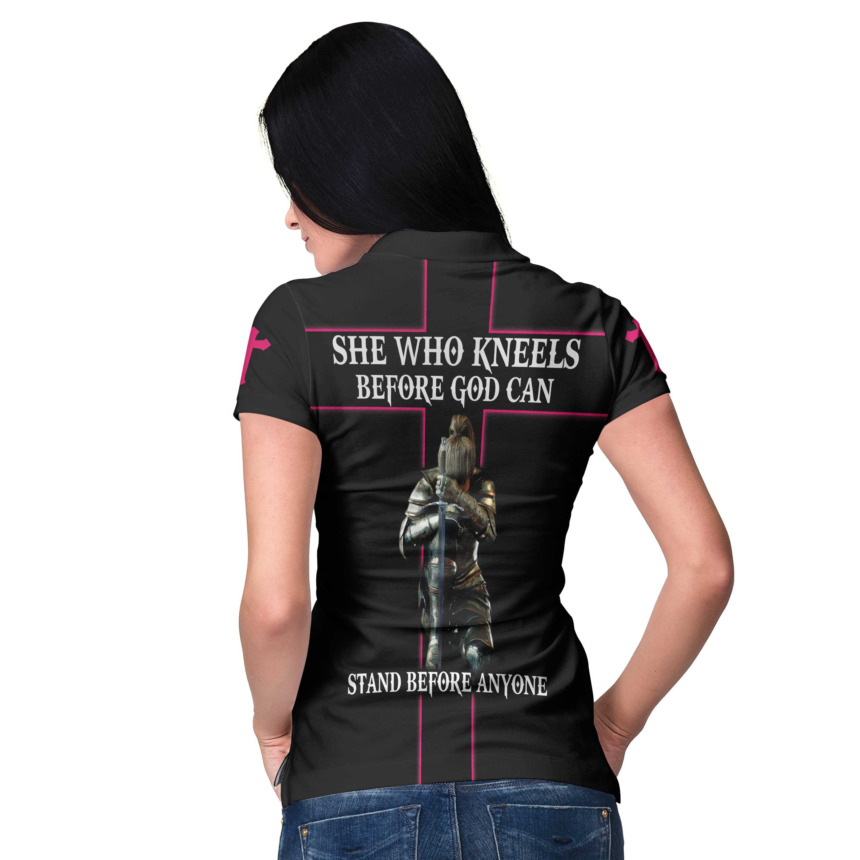 She Who Kneels Before God Can Stand Before Anyone Short Sleeve Women Polo Shirt/ Gift Idea For Ladies Coolspod