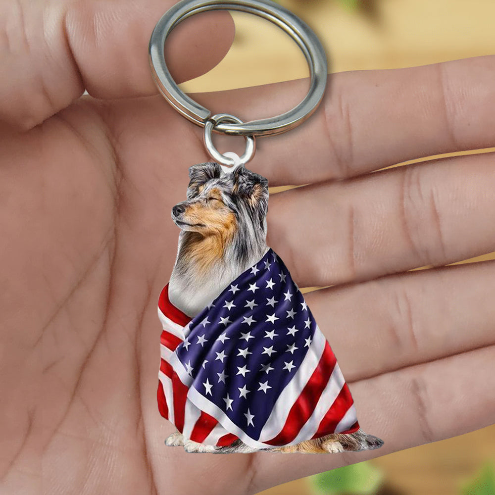 Sheltie American Patriot Flag Acrylic Keychain