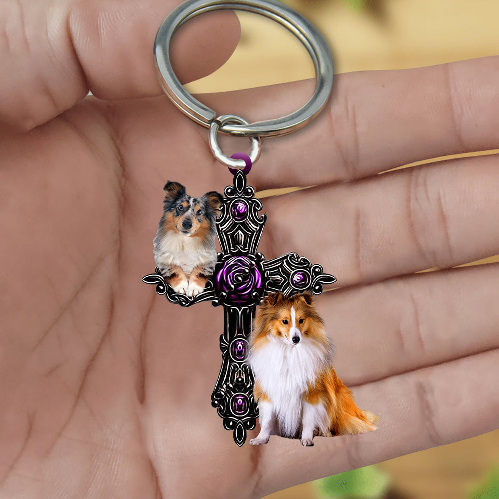 Shetland Sheepdog Pray For God Acrylic Keychain Dog Keychain Coolspod