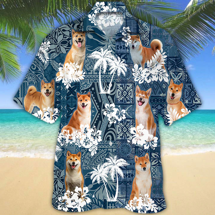Shiba Inu Hawaiian Shirt/ Flowers Aloha Shirt For Dog Lovers/ Men''s Hawaiian shirt/ Women''s Hawaiian shirt