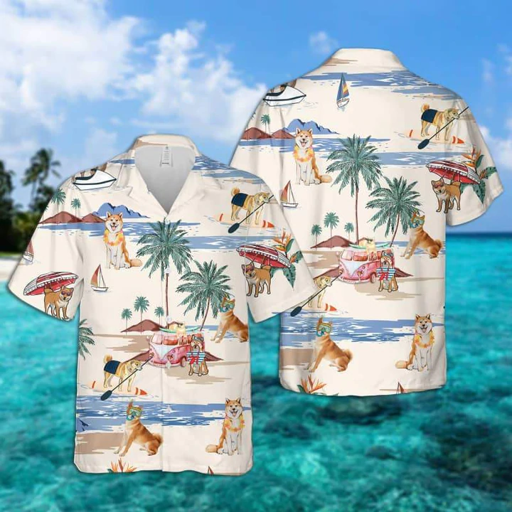 Shiba Inu Summer Beach Hawaiian Shirt/ Hawaiian Shirts for Men Short Sleeve Aloha Beach Shirt