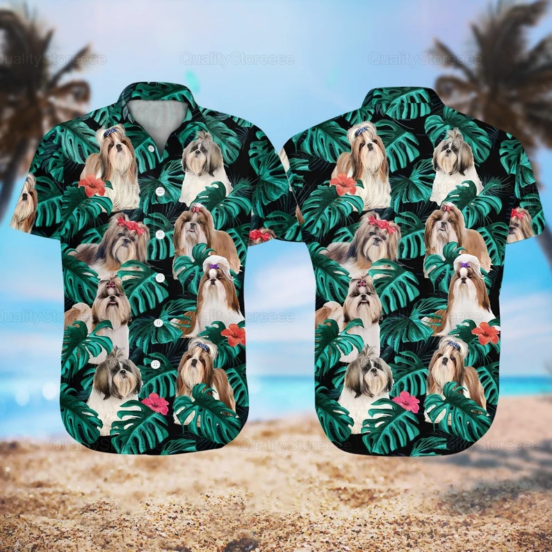 Shih Tzu Hawaii Shirt/ Dog Hawaiian Shirts/ Beach Vacation Shirt