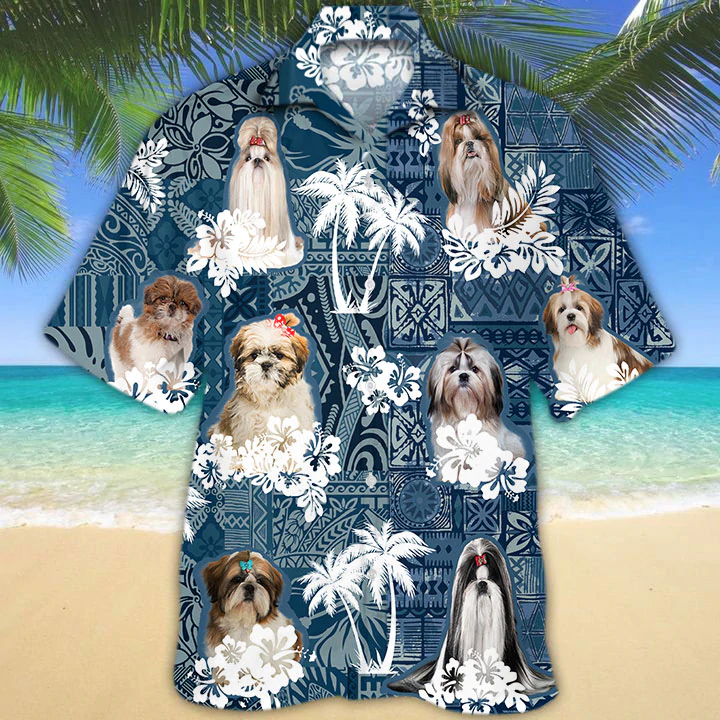 Shih Tzu Hawaiian Shirt/ Flowers Aloha Shirt For Dog Lovers/ Men''s Hawaiian shirt/ Women''s Hawaiian shirt