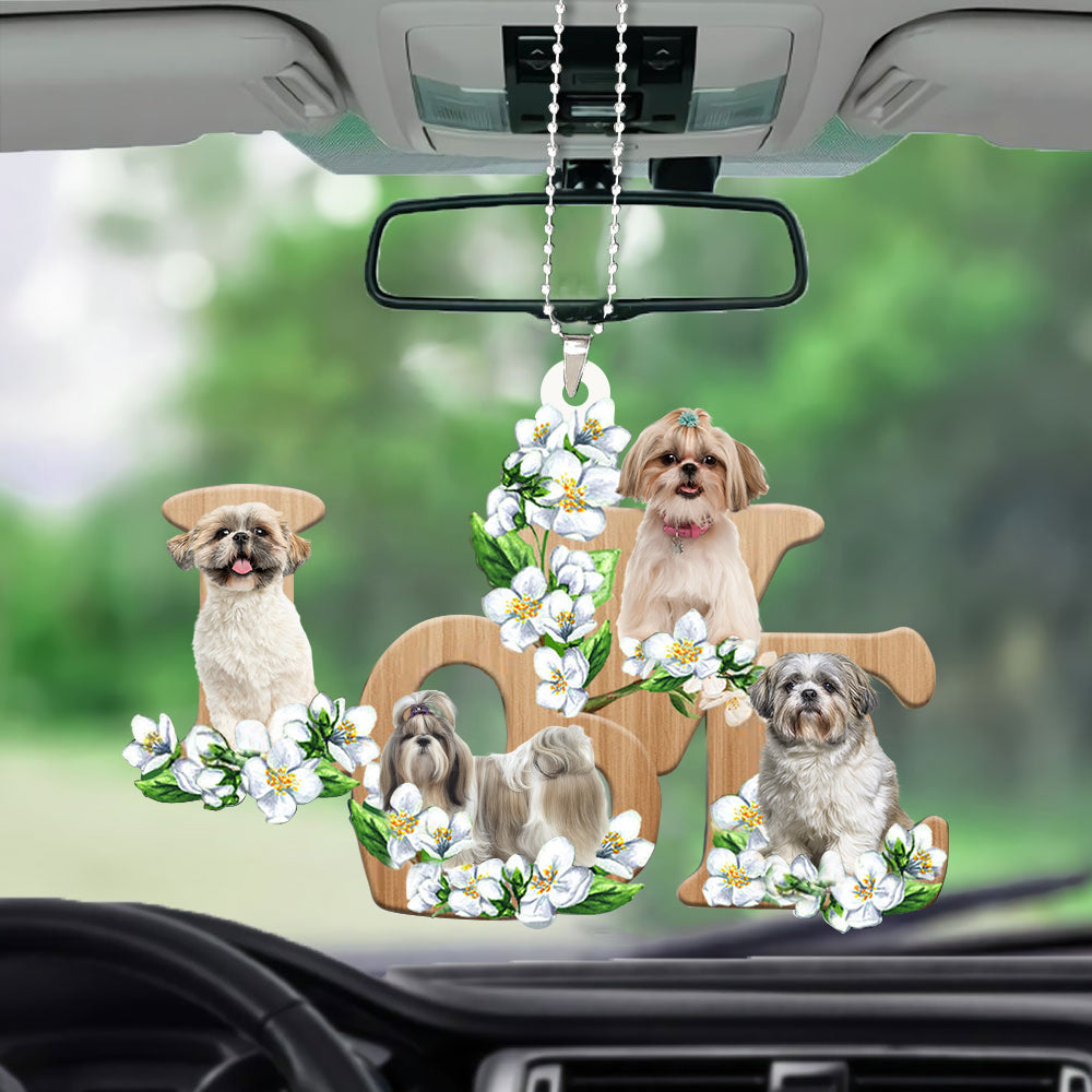 Shih Tzu Love Flowers Dog Lover Car Interior Ornament