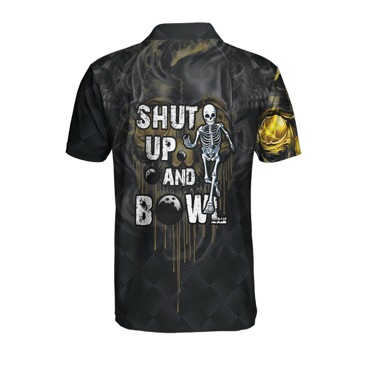 Shut Up And Bowl Golden Skull Custom Polo Shirt/ Black Skull Bowling Shirt With Sayings/ Personalized Bowling Gift Coolspod