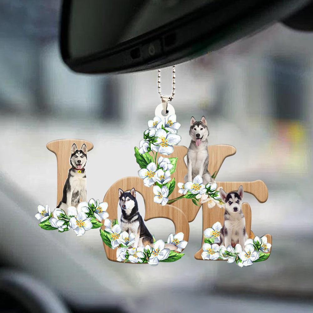 Siberian Husky Love Flowers Dog Lover Auto Hanging Ornament