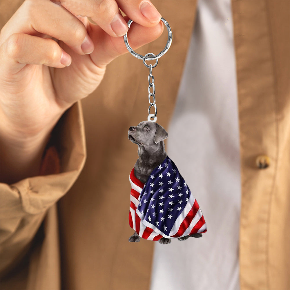 Silver Labrador Retriever American Patriot Flag Acrylic Keychain