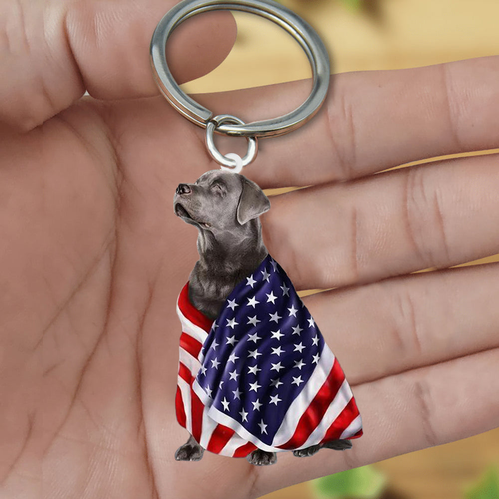 Silver Labrador Retriever American Patriot Flag Acrylic Keychain