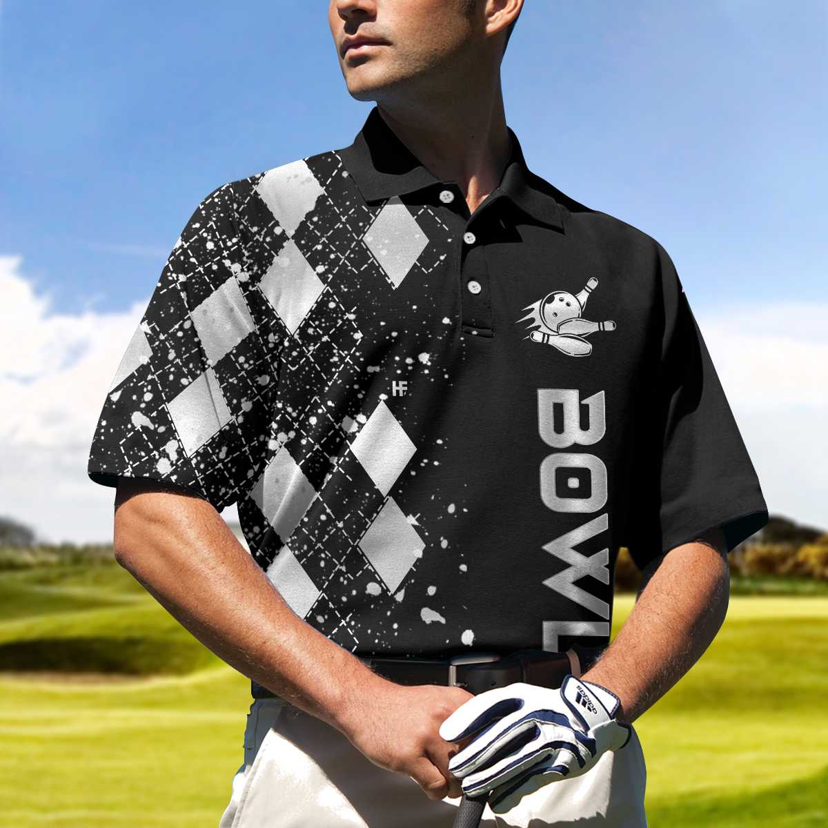 Silver Bowling Polo Shirt/ Black And Silver Argyle Pattern Bowling Shirt For Men Coolspod