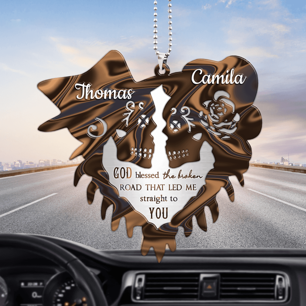 Personalized Ornament For Couple Skeleton Silhouette Heart God Blessed Couple Car Auto Hanging Ornaments