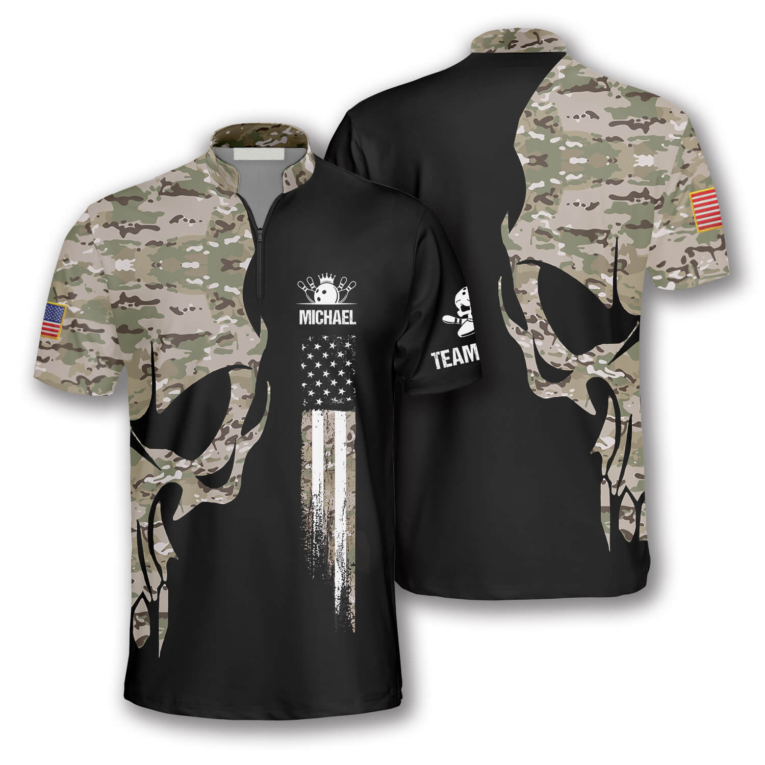 Skull Camouflage Custom Bowling Jerseys for Men/ 3D All Over Print Bowling Shirt/ Skull Shirt for Bowler