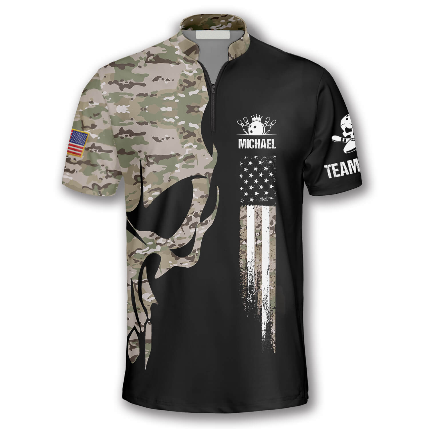 Skull Camouflage Custom Bowling Jerseys for Men/ 3D All Over Print Bowling Shirt/ Skull Shirt for Bowler