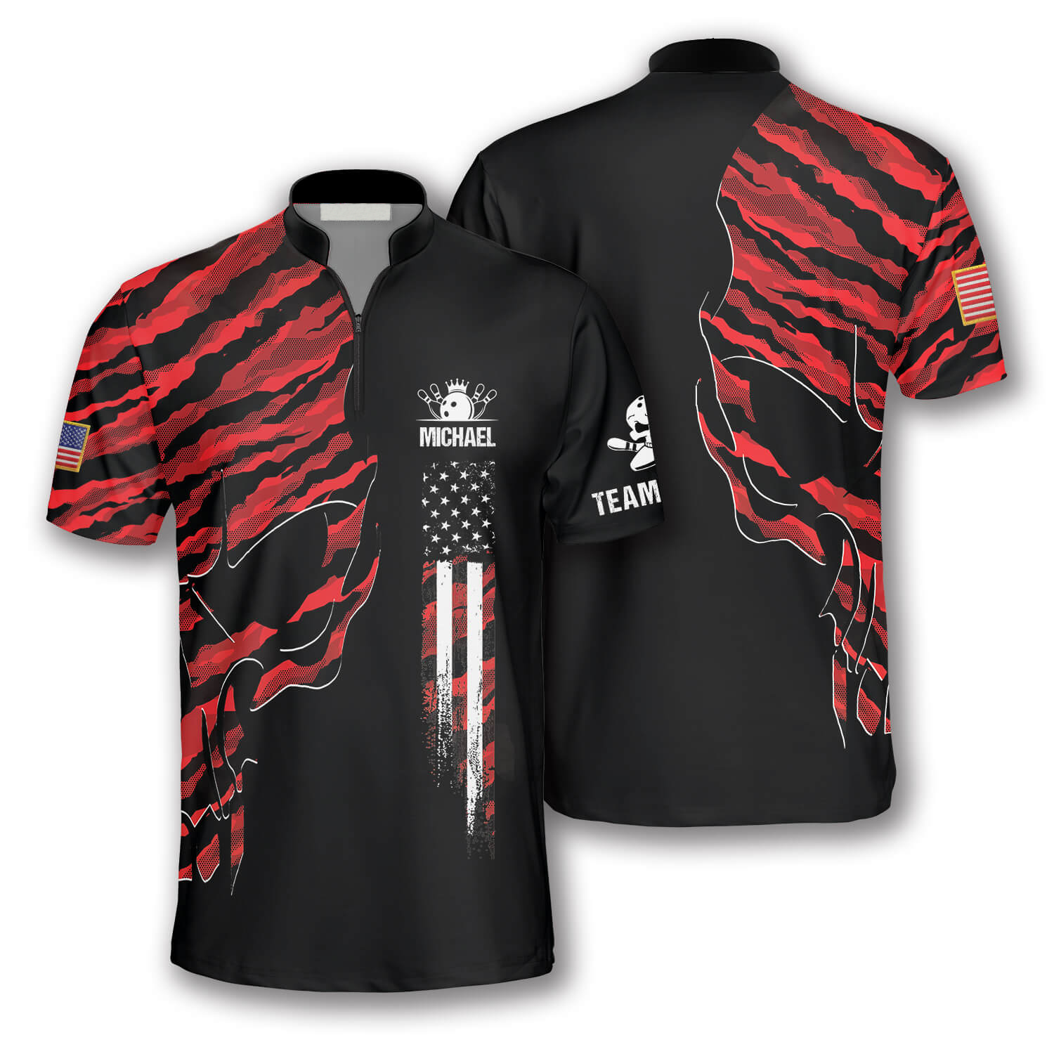 Skull Red Camouflage Custom Bowling Jerseys for Men/ 3D All Over Print Bowling Shirt/ Skull Shirt