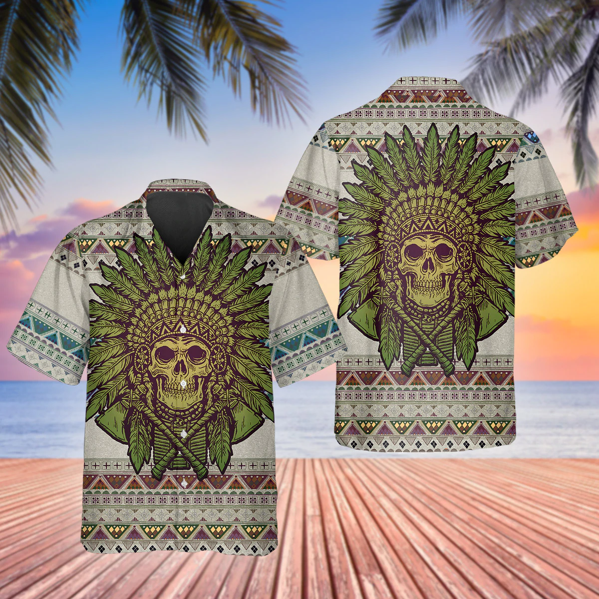 Chief Skull Motorcycle Unisex Hawaiian Shirt For Men & Women/ Skull Flower Hawaiian Aloha Shirt