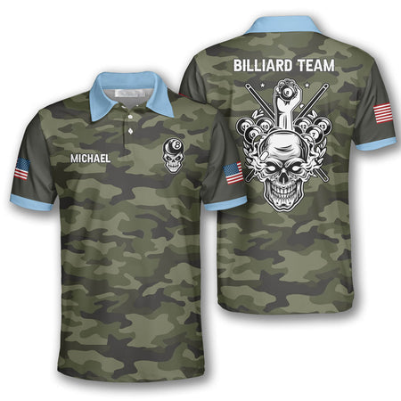 Skull Camo Custom Billiard Shirts for Men/ Men''s Billiard Polo Shirts/ Custom Billiard ball for Team