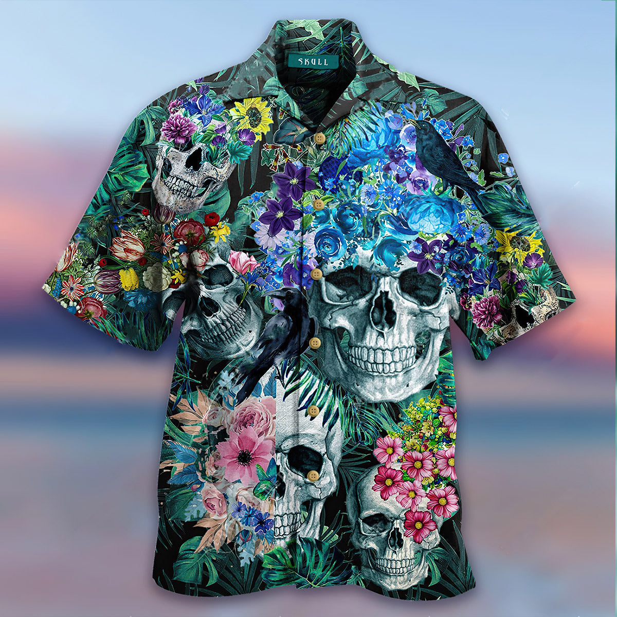 Black And White Skull Roses 3D Hawaiian Shirt For Men/ Skull Hawaiian Aloha Shirt