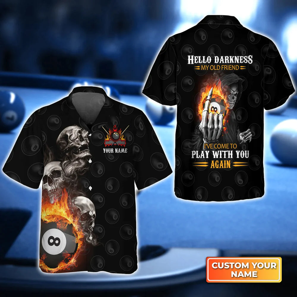 Skull Reaper Billiard Pool 8 Ball Hello Darkness My Old Friend 3D Hawaiian Shirt/ Billiard team shirt/ Billiard player