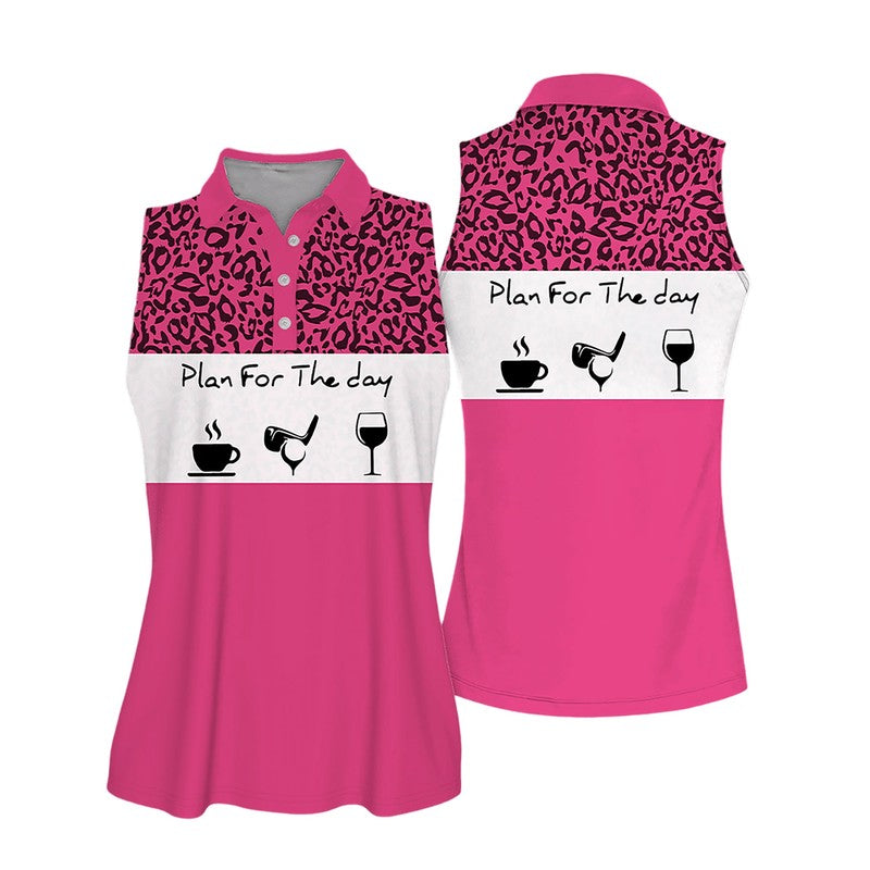 Sleeveless Women Polo Shirt For Ladies 2/ Plan For The Day Leopard Muticolor Golf Polo Shirt And Wine Shirt