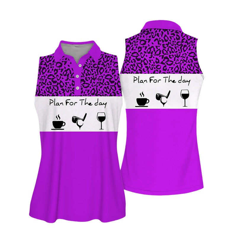 Sleeveless Women Polo Shirt For Ladies 2/ Plan For The Day Leopard Muticolor Golf Polo Shirt And Wine Shirt