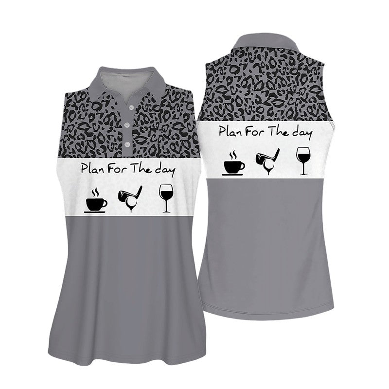 Sleeveless Women Polo Shirt For Ladies Plan For The Day Leopard Muticolor Golf Polo Shirt And Wine Shirt