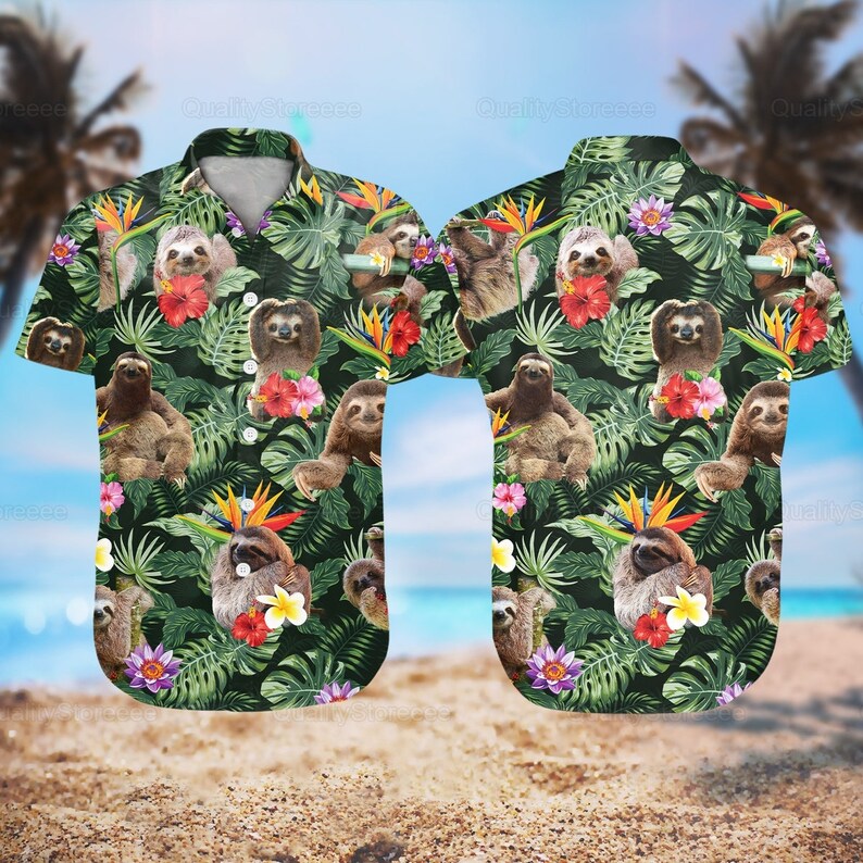 Sloth Hawaii Shirt/ Hawaiian Shirt Men/ Sloth Shirts/ Sloth Lovers/ Funny Hawaiian Shirts