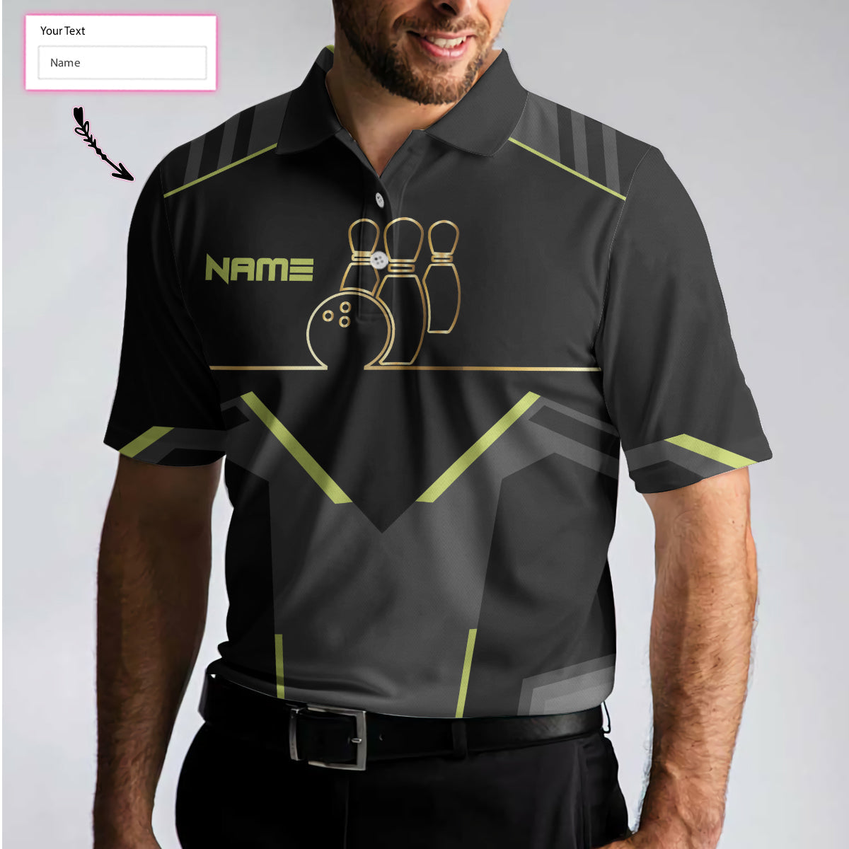Slow Roll Black And Golden Pattern Custom Bowling Polo Shirt/ Personalized Bowling Shirt For Men/ Best Gift For Bowler Coolspod