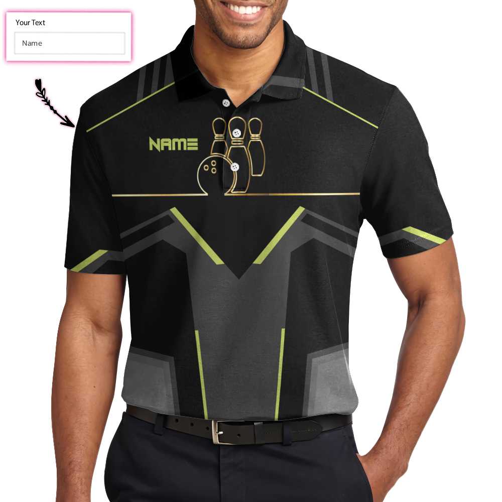 Slow Roll Black And Golden Pattern Custom Bowling Polo Shirt/ Personalized Bowling Shirt For Men/ Best Gift For Bowler Coolspod