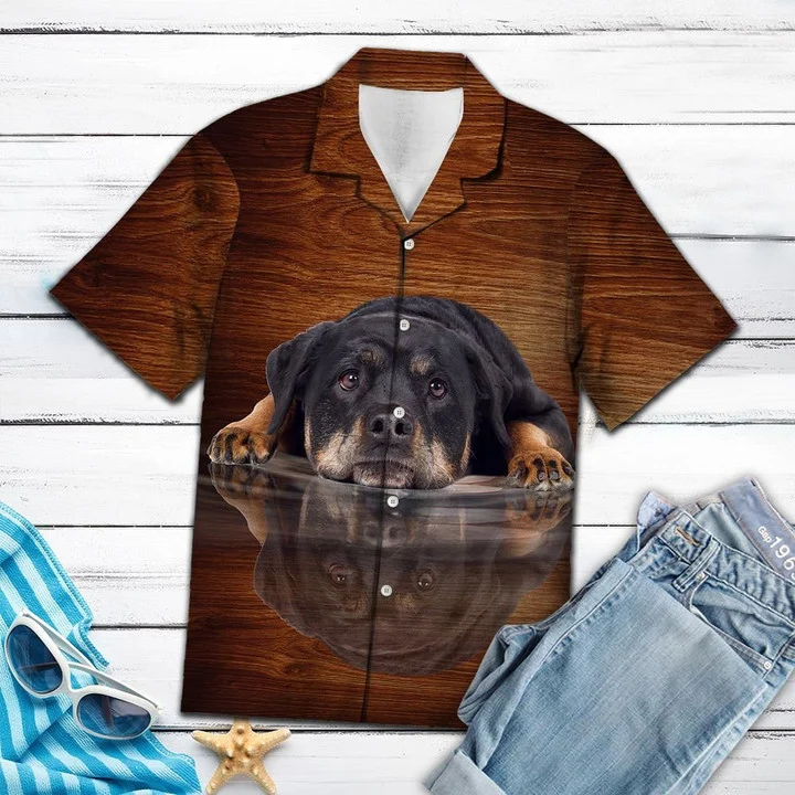 Smart Rottweiler Dog Lying Mirror Hawaiian Shirt