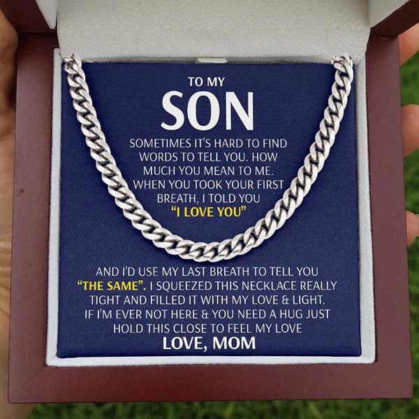 Son Necklace - Feel My Love from Mom - Cuban Link Chain Necklace