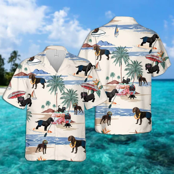 Spanish Water Dog Summer Beach Hawaiian Shirt/ Hawaiian Shirts for Men Short Sleeve Aloha Beach Shirt