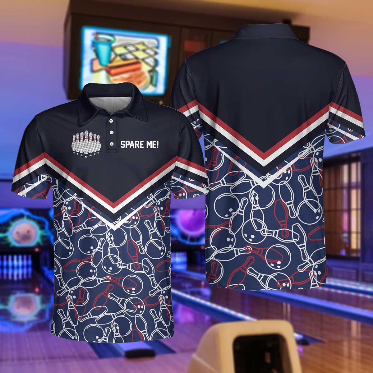Spare Me Bowling Short Sleeve Polo Shirt/ Bowling Ball And Pin Pattern Polo Shirt/ Best Bowling Shirt For Men Coolspod
