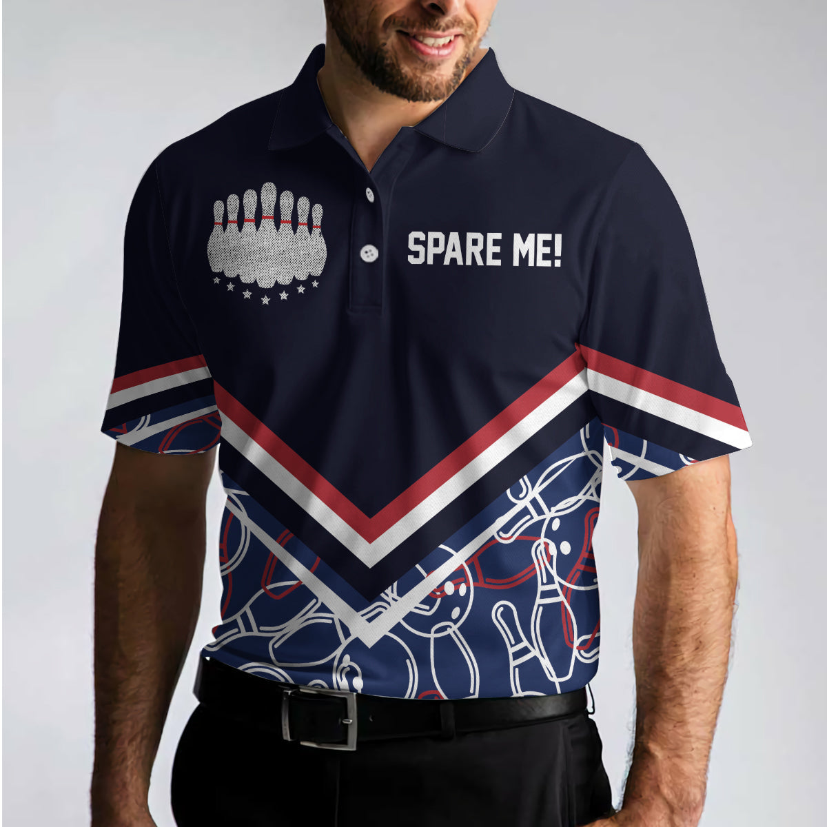 Spare Me Bowling Short Sleeve Polo Shirt/ Bowling Ball And Pin Pattern Polo Shirt/ Best Bowling Shirt For Men Coolspod