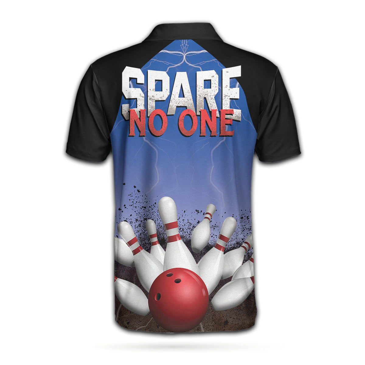 Spare No One Bowling Polo Shirt/ Black And Blue Tenpin Bowling Shirt For Men/ Cool Bowling Gift Idea Coolspod
