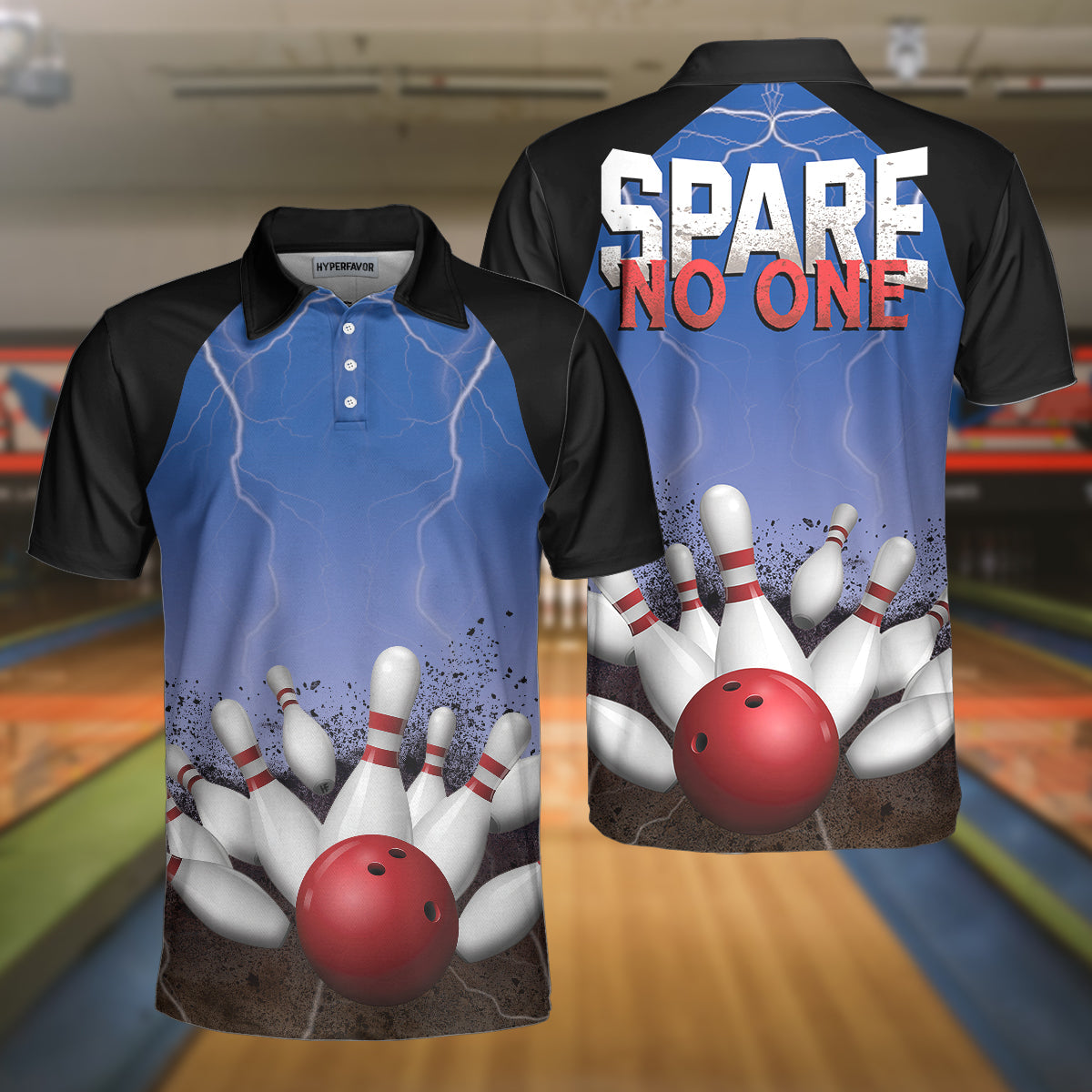 Spare No One Bowling Polo Shirt/ Black And Blue Tenpin Bowling Shirt For Men/ Cool Bowling Gift Idea Coolspod