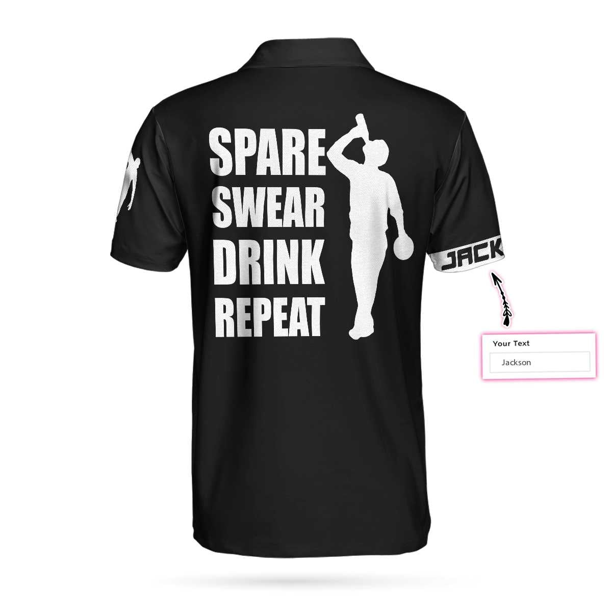 Spear Swear Drink Repeat Bowling Custom Polo Shirt/ Personalized Black American Flag Bowling Shirt For Men Coolspod