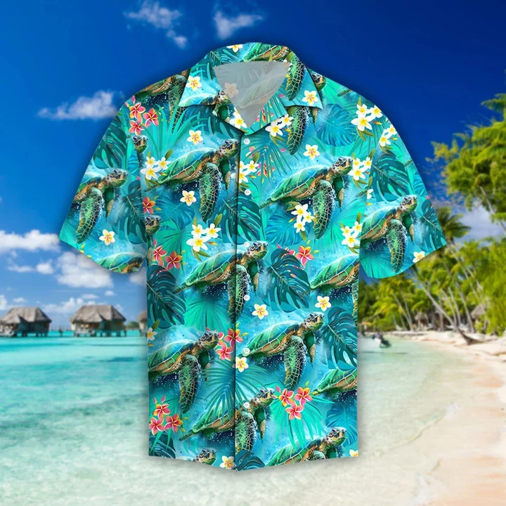 Spring Turtle Hawaiian Shirt/ Aloha Shirt Gift For summer lover/ Turtle Hawaii Tshirt