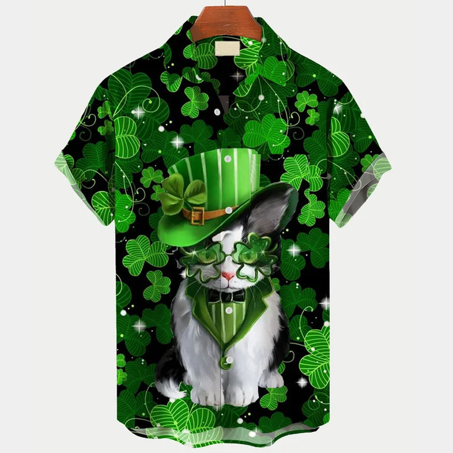 St. Patrick''s Day Cat Print Men''s Hawaiian Shirt/ Hawaiian shirt for men and women
