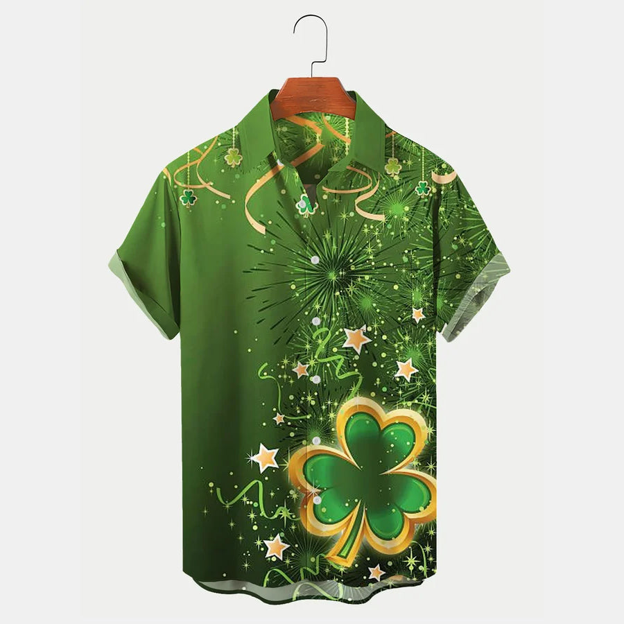 St. Patrick''s Day Shamrock Print Men''s Hawaiian Shirts Casual Comfortable Plus Size Shirts