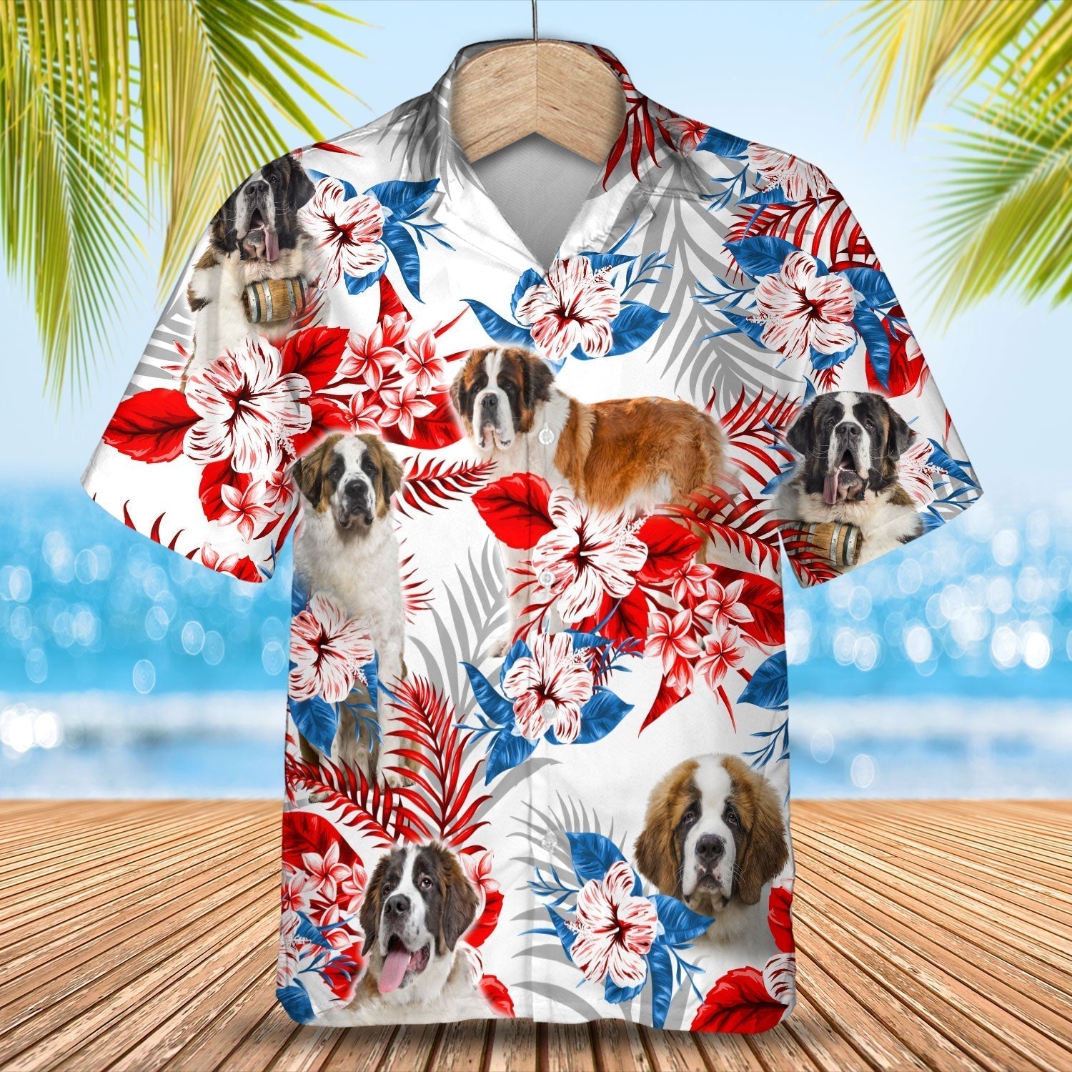 St Bernard Hawaiian Shirt - Gift for Summer/ Summer aloha shirt/ Hawaiian shirt for Men and women