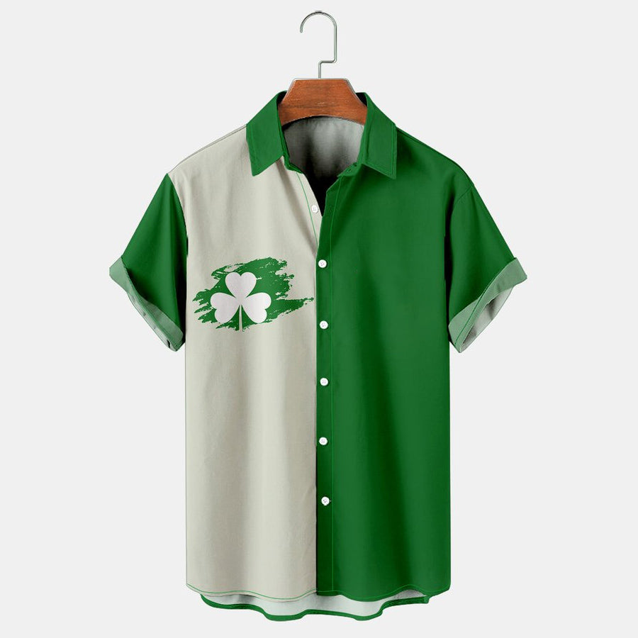 St. Patrick''s Day Cat Casual Holiday Cotton Blend Men''s Oversized Short Sleeve Shirt