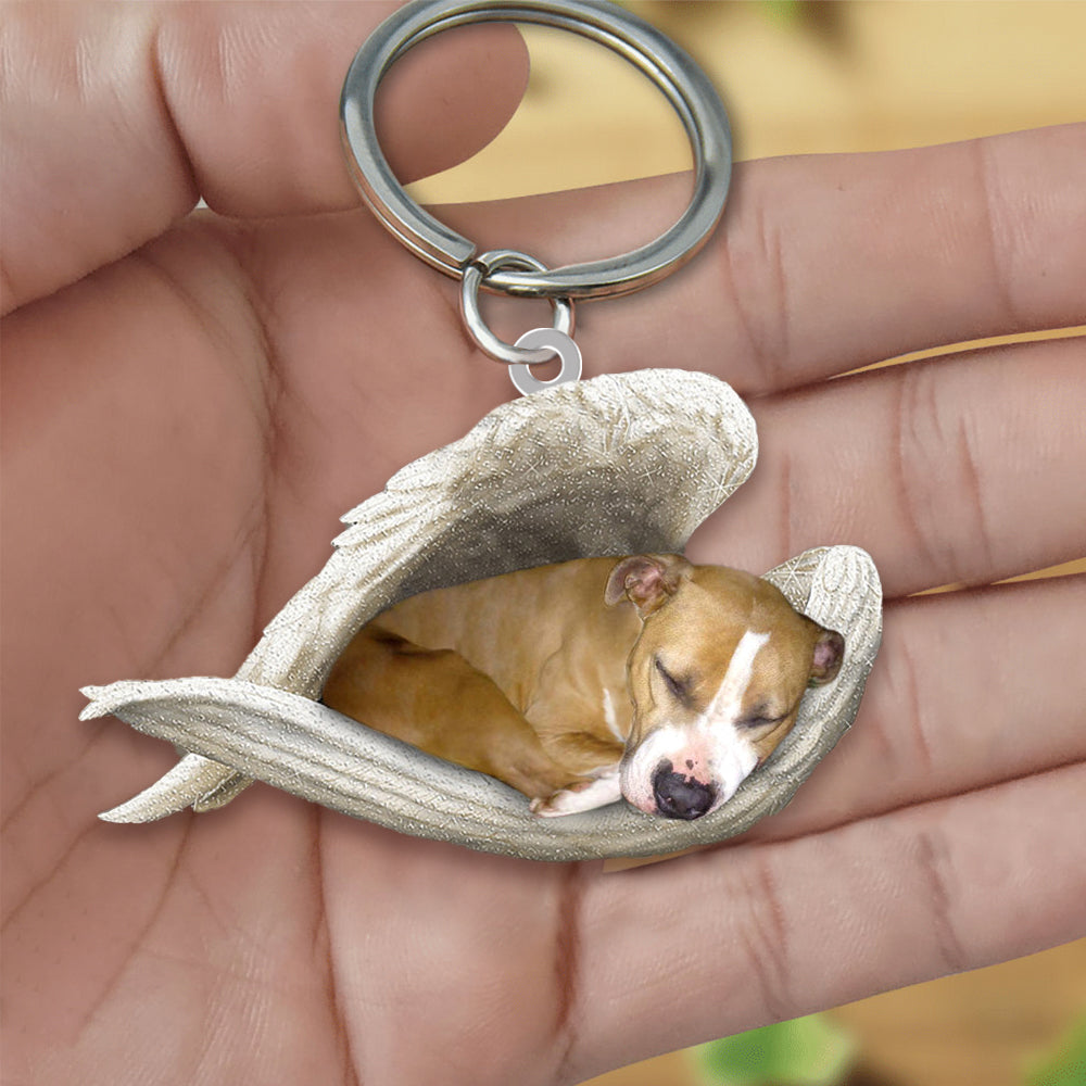 Stafford Shire Bull Terr Sleeping Angel Acrylic Keychaine Dog Sleeping keychain